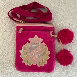 Pink Velvet Crossbody Bag with Fuchsia Pom Poms | Juicy Couture